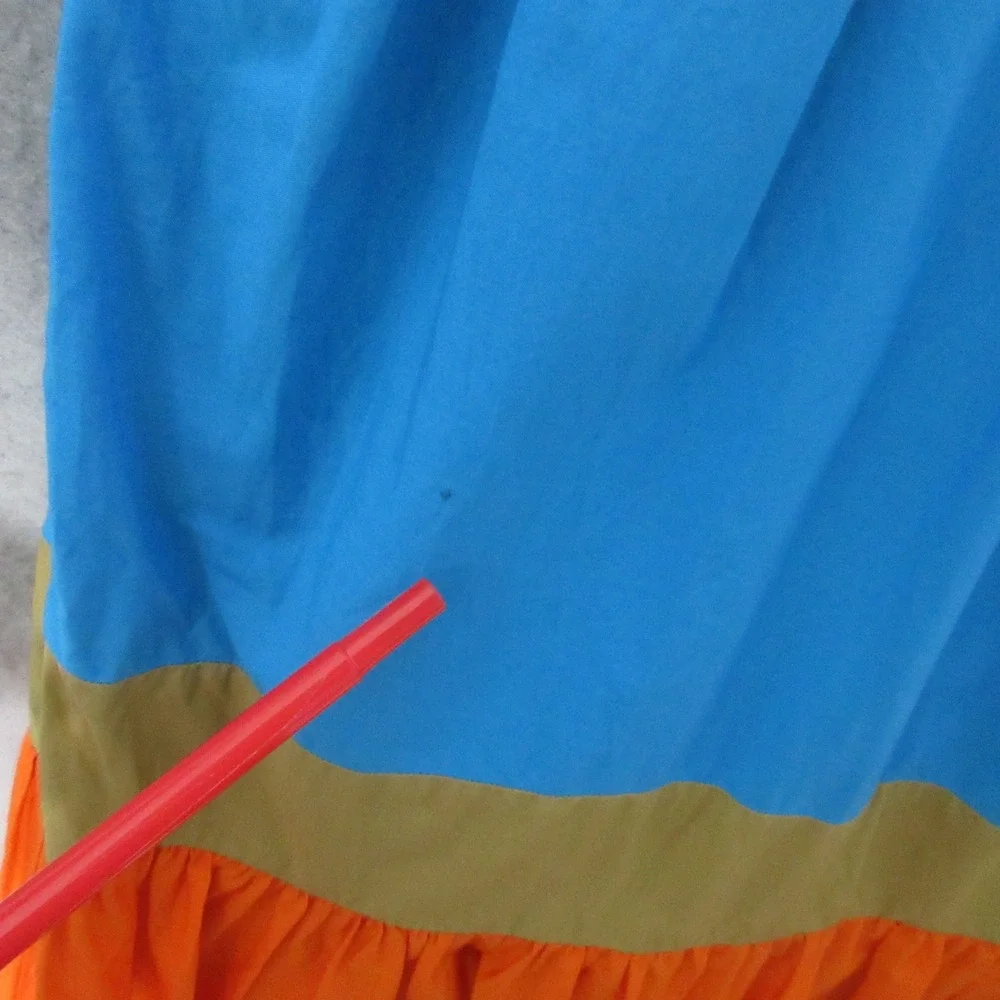 J Crew Dress Colorblock Tiered‎ Maxi Cotton Poplin Boho Flowy Pockets Statement